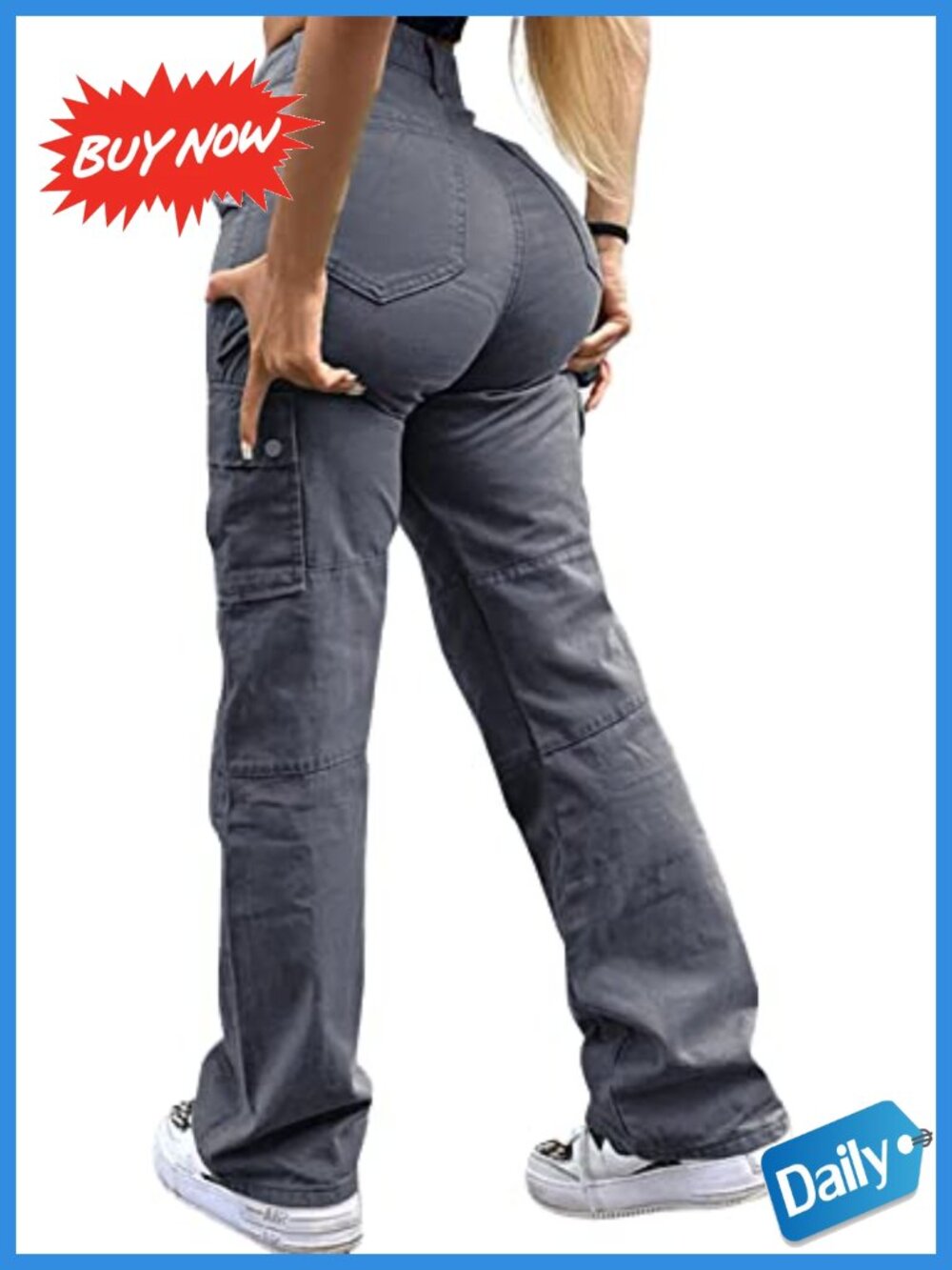 Women's Cargo Jeans Straight Leg High Rise Casual Pants